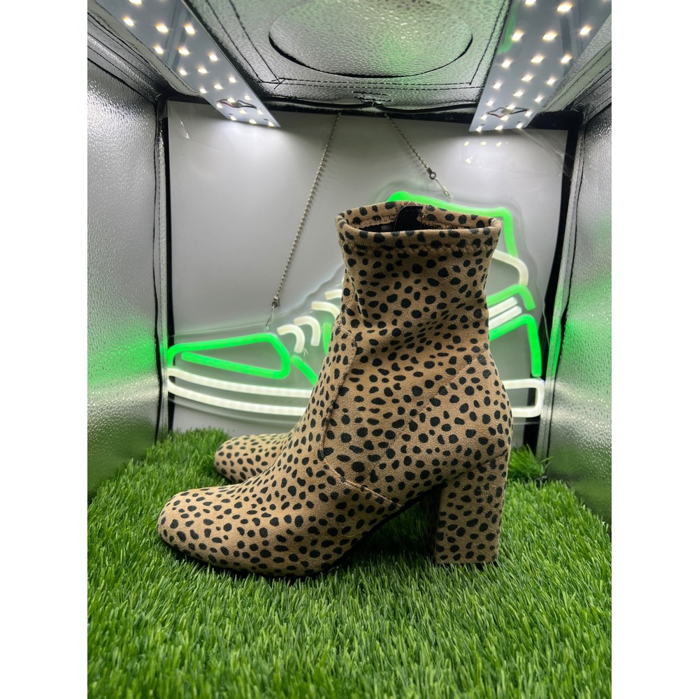 Steve Madden Leopard Print‎ Block Heel Ankle Boots Women 6.5M Tan Black Evana